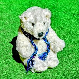 Vintage 1985 Retro Polar Teddy Bear w/Scarf 11" Stuffed Toy Plush Animal GUC